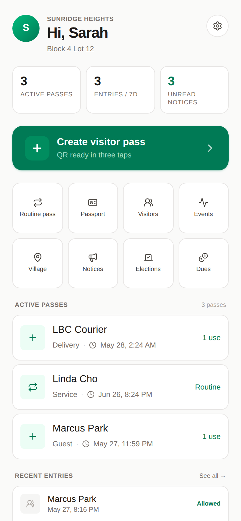 Resident home screen on a phone
