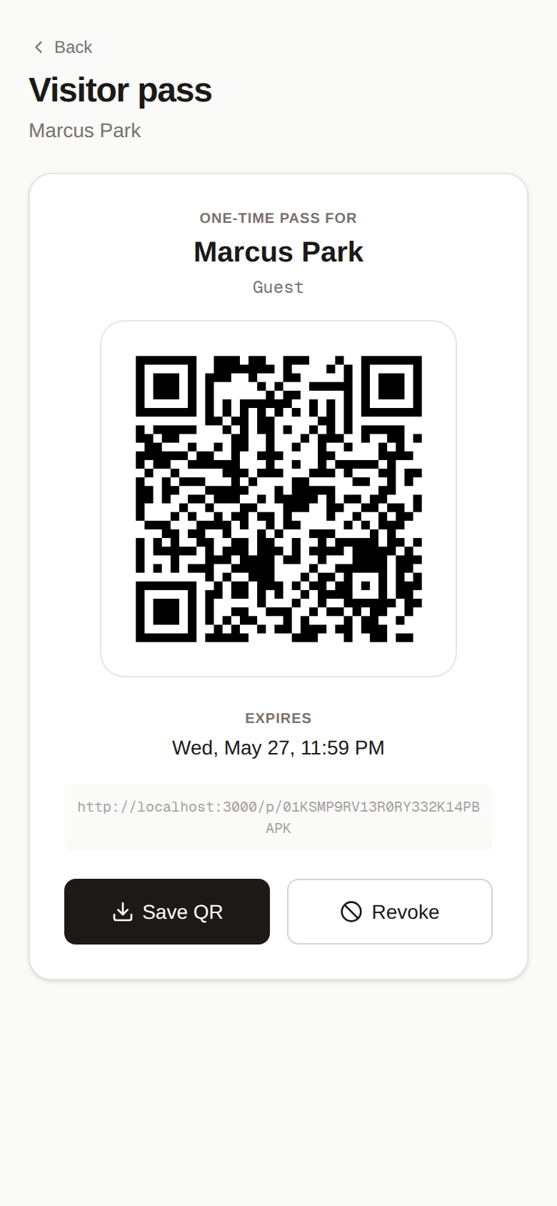 Resident viewing a visitor pass QR